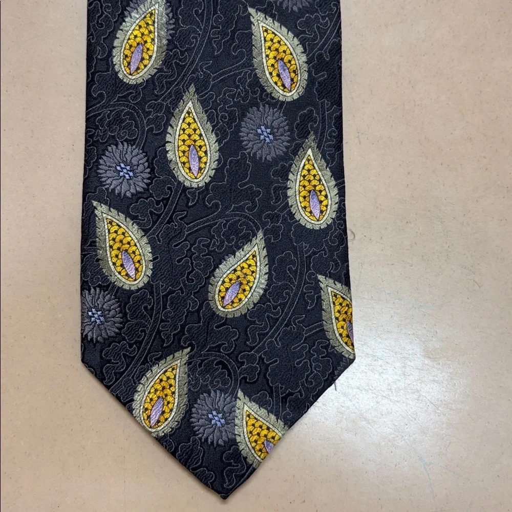 Robert Talbott Best of Class Silk Tie Nordstrom Paisley Black Gold USA Hand Sewn